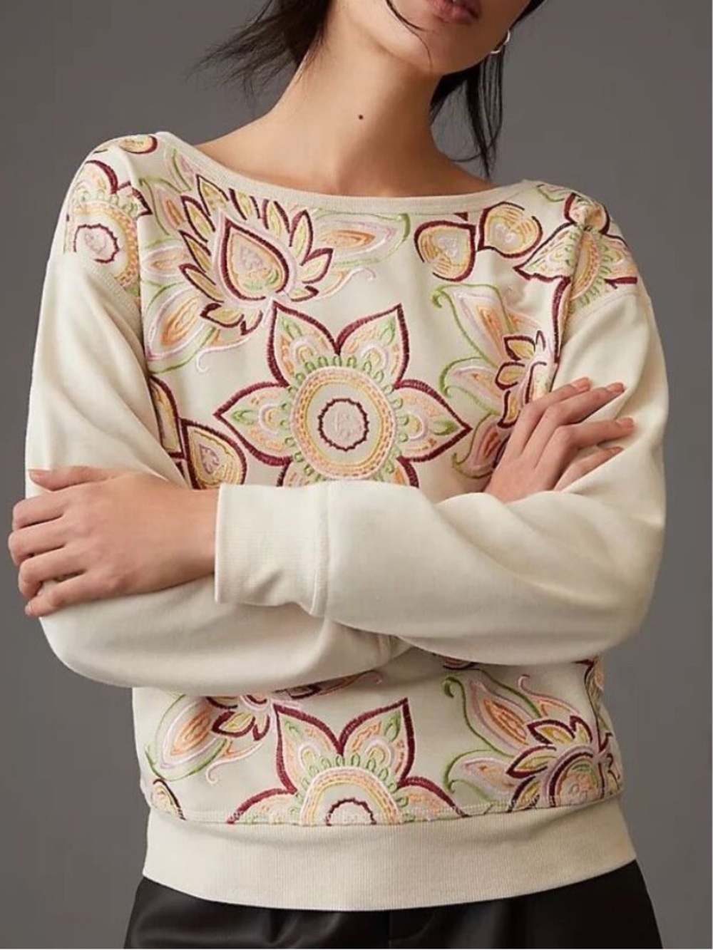 Anthropologie Tiny Embroidered Floral Sweatshirt